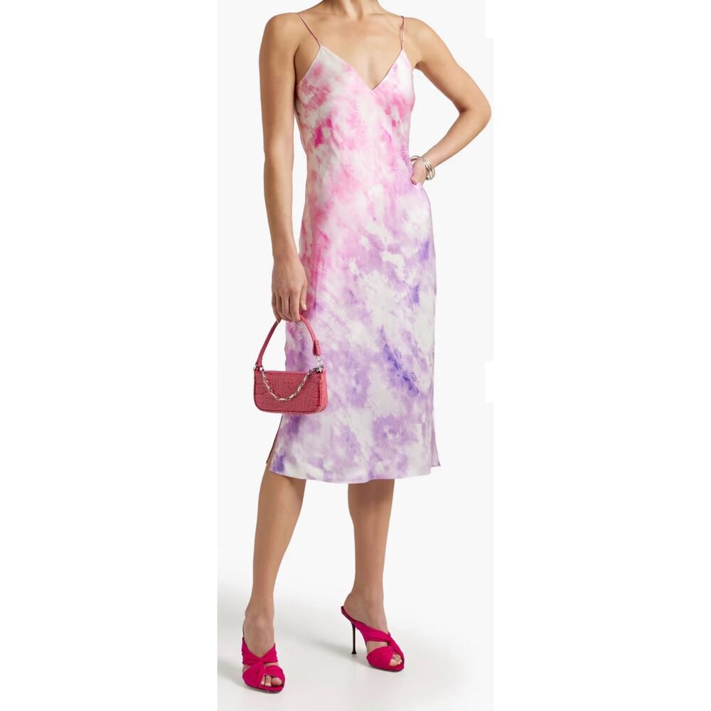 CAMI NYC 100% Silk Pink Purple Tie Dye Slip Midi Dress XS Luxury Wedding Guest
